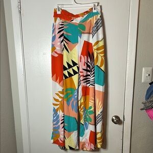 Lulu's A-Line Maxi Skirt in Orange and Blue for Resort Wear ZIZE M